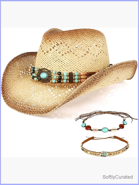 Accessories - Straw Cowboy Hat with 3 Interchangeable Bands Adult Western